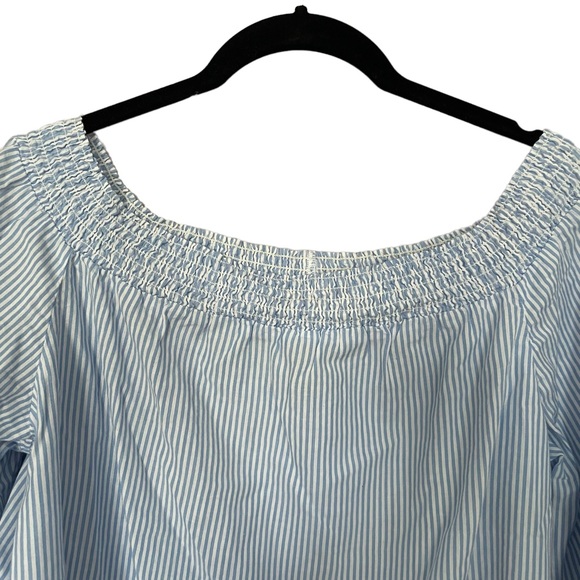 Woolrich Blue & White Stripe Off-The-Shoulder Embroidered Top Small - Picture 3 of 5